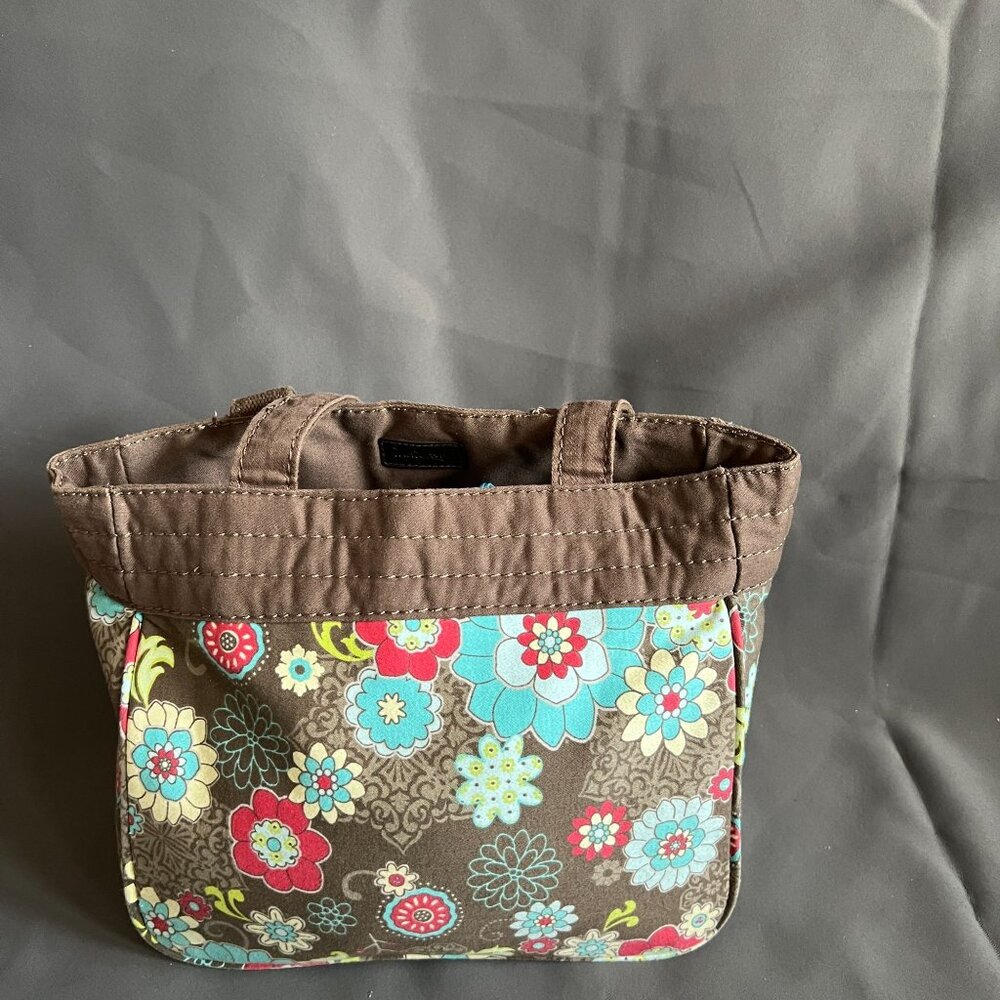 Thirty-One Small Floral Tote Bag With Brown & Blue Flowers